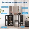 Corner Vanity Desk and Stool, Corner Makeup Vanity with Light Bulbs/ LED Lighted Mirror Charging Station and Cabinet for Bedroom - 2 of 4