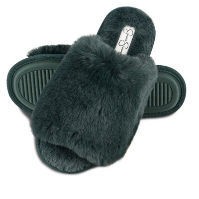 Faux fur fashion open toe slippers