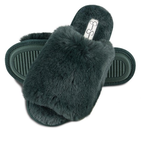 Jessica Simpson Women's Plush Faux Fur Fuzzy Slide On Open Toe Slipper With  Memory Foam - Green/large : Target