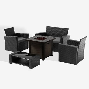 WestinTrends 4 Piece Conversation Outdoor Patio Sofa Set with Square Fire Pit Table - 1 of 4