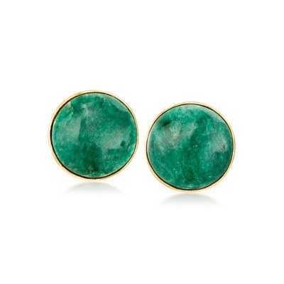 Ross-Simons 16.00 ct. t.w. Emerald Button Earrings in 18kt Gold Over Sterling