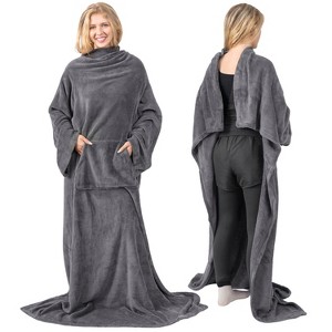 PAVILIA Fleece Wearable Blanket with Sleeves, Warm Cozy Soft Functional Lightweight Sleeved Throw Adults Men Women - 1 of 4