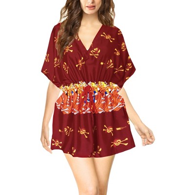 LA LEELA Women's Beachwear Swim Beach Cover Ups for Caribbean Pirates Bikini Dress Bathing Suit Pirates Coverups for Women 3X-4X Red,Skull