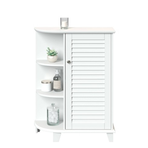 Floor Cabinet With Decorative Shelves And Shutter Door White Target