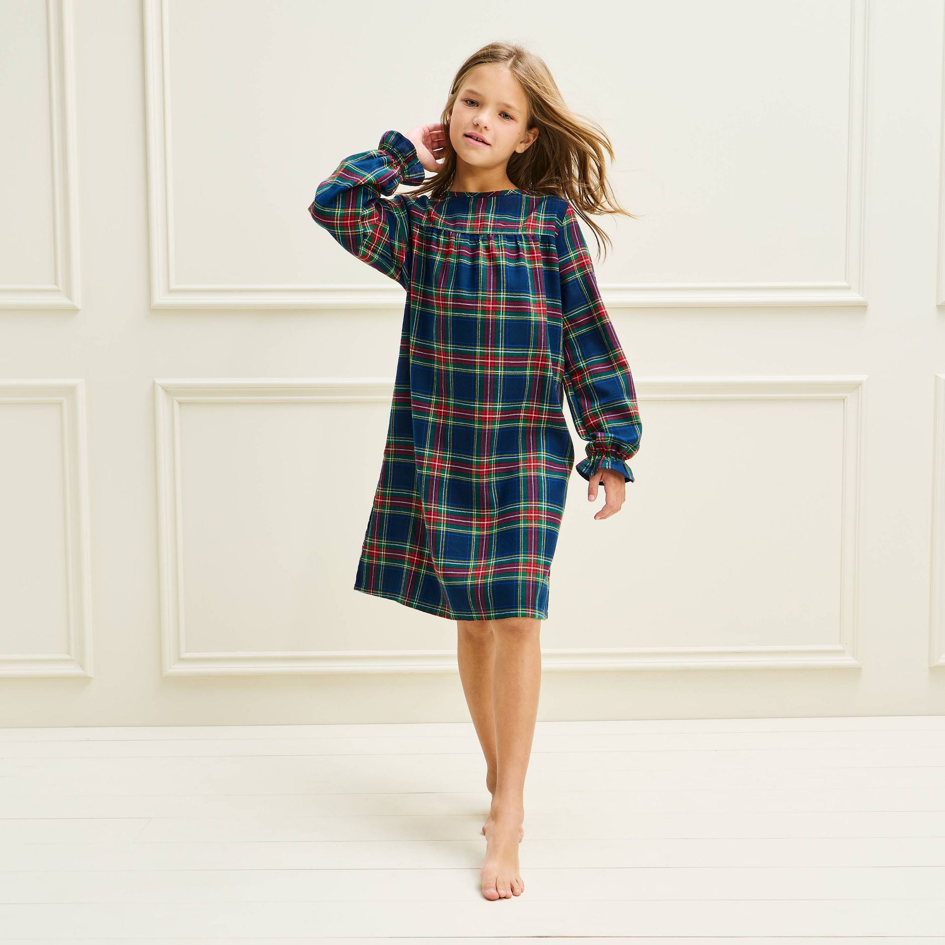 Girls' Holiday Plaid Flannel Matching Family NightGown - Wondershop™ Navy Blue