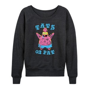 Women's - SpongeBob SquarePants - Tats On Pat Lightweight French Terry Wide Neck Long Sleeve Shirt - 1 of 4
