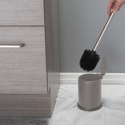 Gray Stainless Steel Toilet Brush Holder with Self-Closing Lid