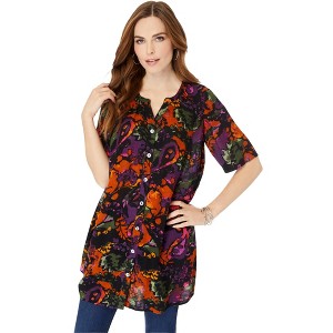 Roaman's Women's Plus Size Short Sleeve Angelina Tunic - 1 of 4