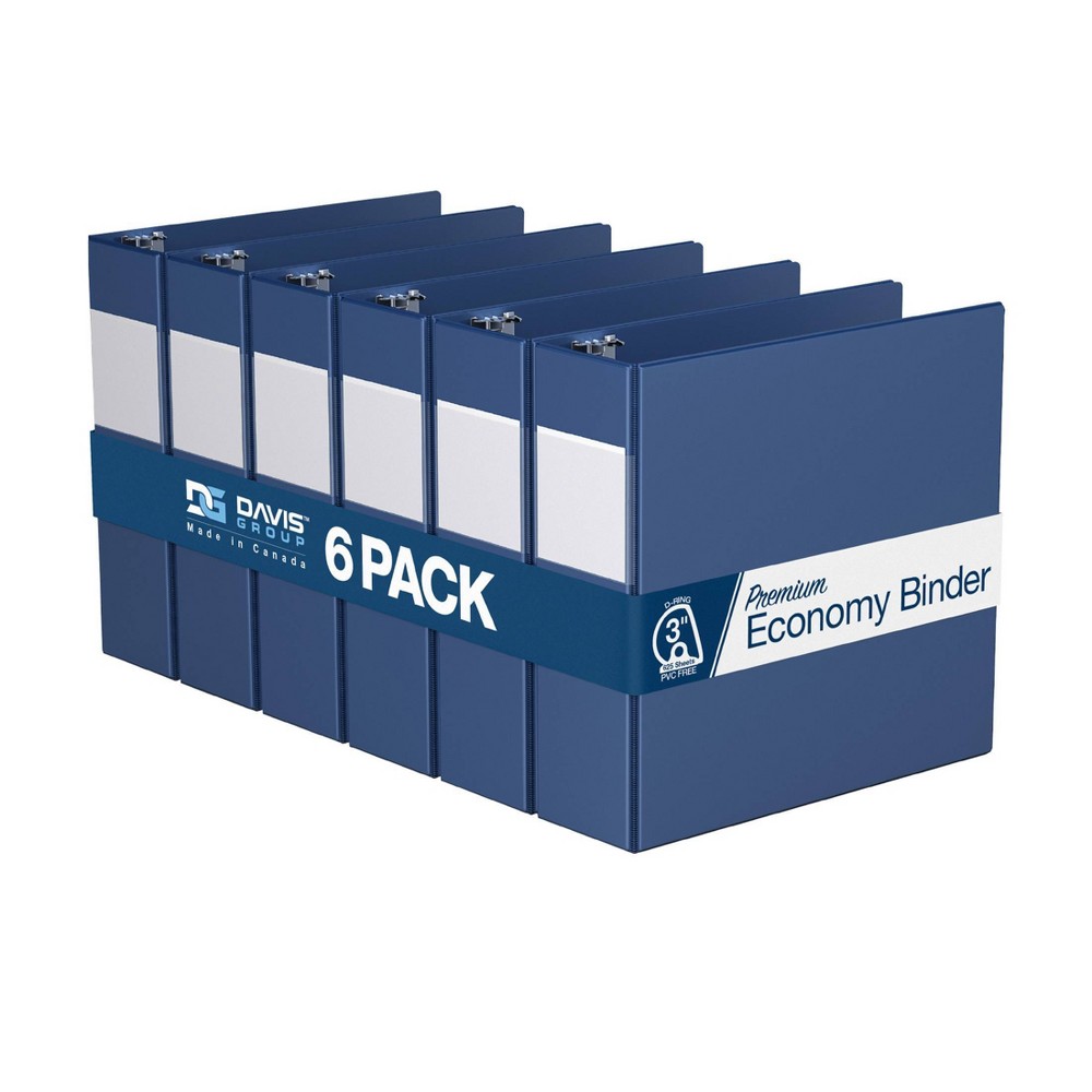 Premium Economy 3" Angle D Ring Binder 6pk Royal Blue: Davis Group, Hard Cover, 625 Sheet Capacity, 2 Pockets, 3" Size
