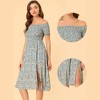Allegra K Women's Off-Shoulder Summer Smocked Short Sleeve Split Midi Floral Dress - 2 of 4