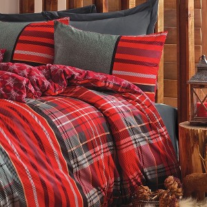 Sussexhome Masculine Collection Duvet Cover Set | Red, Full Size Duvet Cover, 1 Duvet Cover, 1 Fitted Sheet and 2 Pillowcases - 1 of 4
