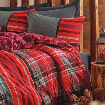 Sussexhome Masculine Collection Duvet Cover Set | Red, Full Size Duvet Cover, 1 Duvet Cover, 1 Fitted Sheet and 2 Pillowcases