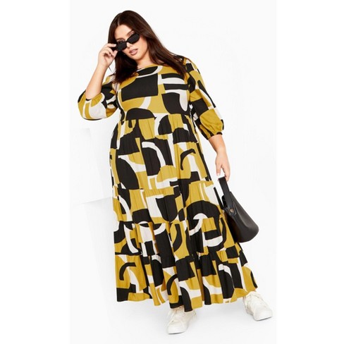 Avenue Women s Plus Size Gia Print Dress 14 Mustard Print