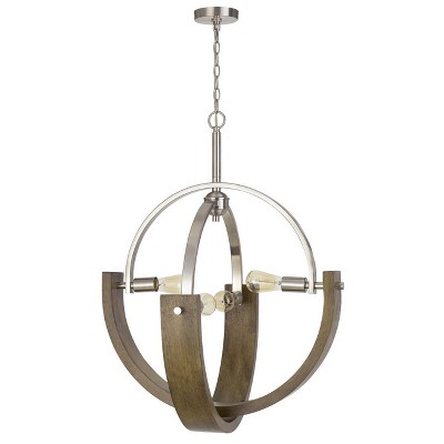 28" x 28" x 36" Metal/Wood Rauma Chandelier Brushed Steel - Cal Lighting