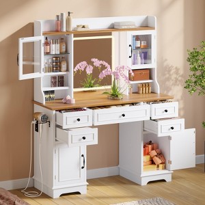 Vanity Desk with Mirror,  Power Outlet Makeup Vanity Table with 5 Drawers and 6 Storage Shelves, Large Extendable Dressing Table - 1 of 4