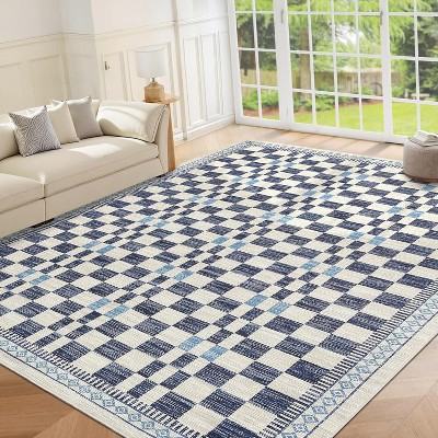 Washable Runner Rug for Kitchen, Bathroom, Non-Slip, Low Pile, Stain-Resistant, Abstract Checkered Carpet, Entryway, Laundry.