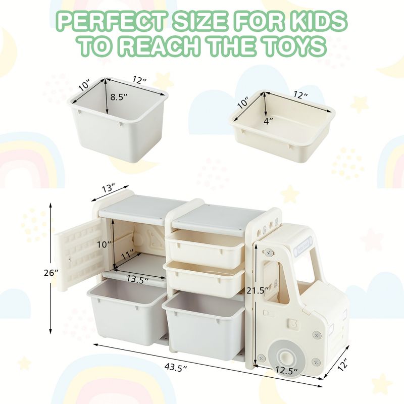 Costway Kids Toy Storage Organizer Toddler Playroom Furniture w/ Plastic Bins Cabinet, 4 of 11