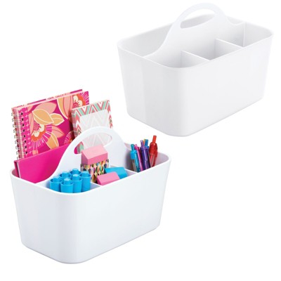 Mdesign Small Plastic Caddy Tote For Desktop Office Supplies, 2 Pack, White  : Target