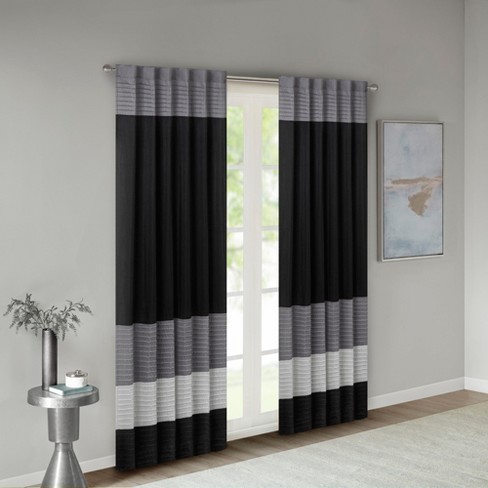 84x50 Salem Polyoni Pintuck Light Filtering Window Curtain Panel Black -  Madison Park