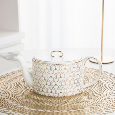 Elegant White and Gold Fine Bone China Tea Pot