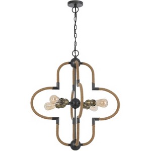 Cal Lighting 60W x 4 Tahoka Metal Chandelier with Burlap Wrapped Frame - 1 of 4