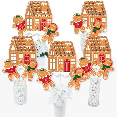 Big Dot of Happiness Gingerbread Christmas - Gingerbread Man Holiday Party Centerpiece Sticks - Table Toppers - Set of 15