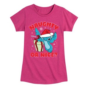 Girls' - Lilo and Stitch - Naughty Or Nice Christmas Fitted Short Sleeve Graphic T-Shirt - 1 of 4