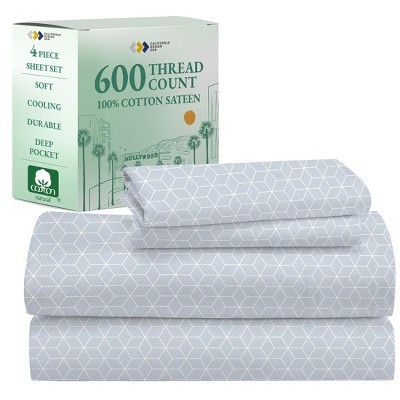 5-Star Luxury Sheet Set | 600 Thread Count 100% Cotton Sateen | Soft & Crisp Bed Sheets with Deep Pockets by California Design Den