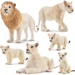 6PCS White Lion Figurines with Lion Cubs,Jungle Animals Figures Realistic Family Set Includes Baby Lions, Cake Toppers Christmas Birthday Present - 1 of 4