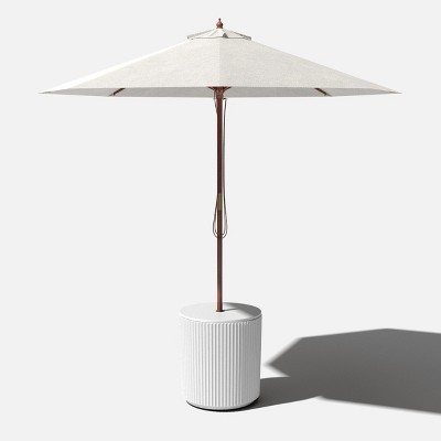 White Concrete-Composite Outdoor Side Table with Umbrella Hole
