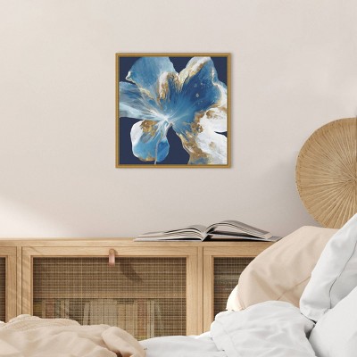 16" x 16" Blue and Gold Abstract Canvas Print with Gold Frame