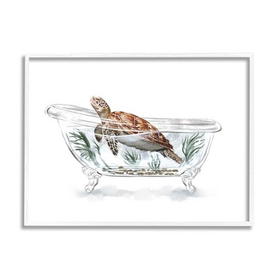 Stupell Industries Turtle Swimming Bathtub Habitat Framed Giclee