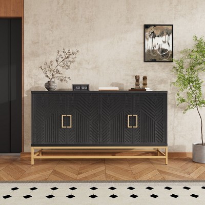 NicBex 59.8" Retro-Style 4-Doors Sideboard,Kitchen Storage Cabinets with Metal Handles and Legs, for Kitchen, Living room, and Dining Room,Black