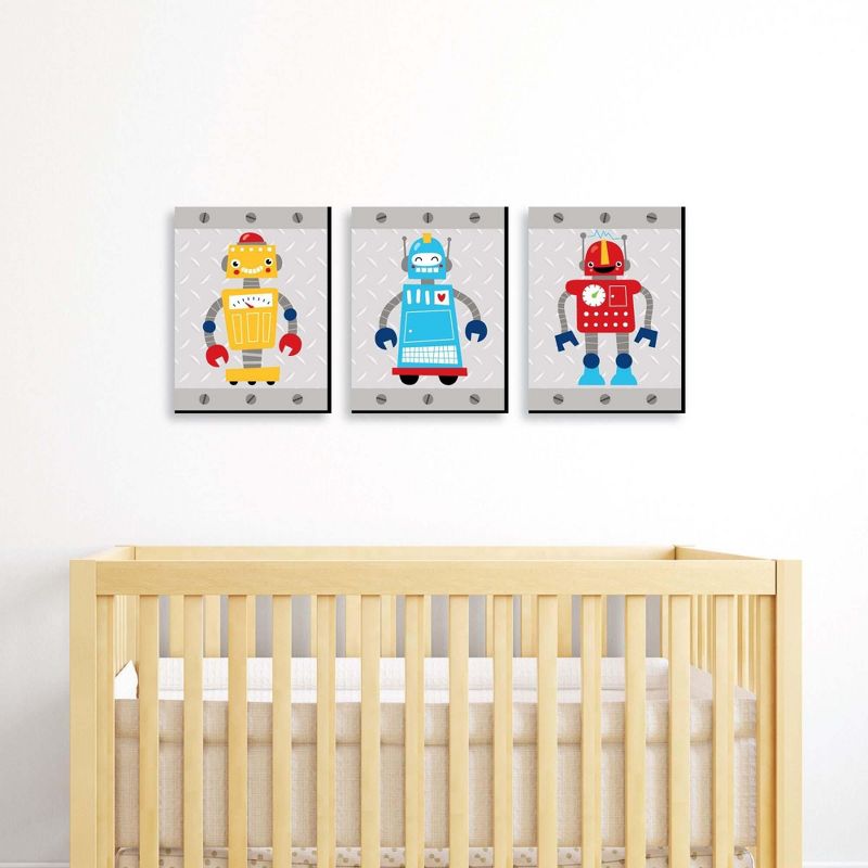 Big Dot of Happiness Gear Up Robots - Nursery Wall Art and Kids Room Decor - 7.5 x 10 inches - Set of 3 Prints, 2 of 8
