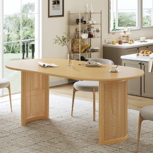 67" Dining Table with Rattan Base suit Kitchen Dining Room for 6 People - 1 of 4