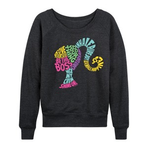 Women's - Barbie - Empowering Phrases Lightweight French Terry Wide Neck Long Sleeve Shirt - 1 of 4