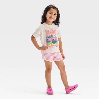 Toddler Girls' 2pc Ford Bronco Retro T-Shirt & Shorts Set - Off-White/Pink 2T