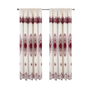 RT Designer Collection Betsy Macrame Rod Pocket Curtain Panel 52" x 84" Burgundy - 1 of 4
