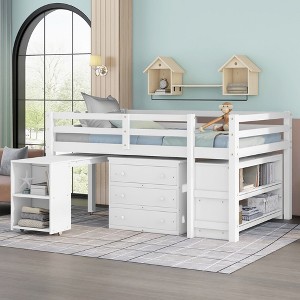 Full Size Loft Bed with Cabinet, Shelves and Rolling Portable Desk - 1 of 4