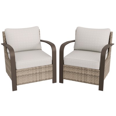 EAGLE PEAK Coastal Vista Patio Chair with Cushions, Outdoor Ratten Wicker Lounge Chair with Deep Seating
