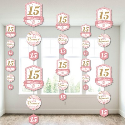 Big Dot of Happiness Mis Quince Anos - Quinceanera Sweet 15 Birthday Party DIY Dangler Backdrop - Hanging Vertical Decorations - 30 Pieces