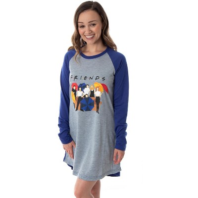 Womens Blue Floral Deer Nightgown Waffle Knit Sleep Shirt Night Gown 