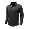Mens Fall Casual Long Sleeve Polo Shirts Summer Button Collar Fashion Classic Top Blouse With Pocket - 3 of 4