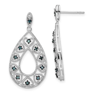 Black Bow Jewelry Blue & White Diamond Teardrop Heart Dangle Earrings in Sterling Silver - 1 of 4