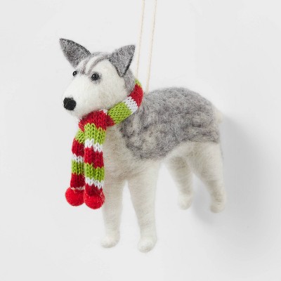 Husky with Striped Scarf Christmas Tree Ornament Red/Green/White - Wondershop™