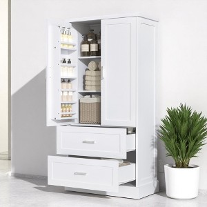 Tall Bathroom Storage Cabinet with 2 Doors, 2 Drawers, Adjustable Shelf & Door Racks, Freestanding Organizer - 1 of 4