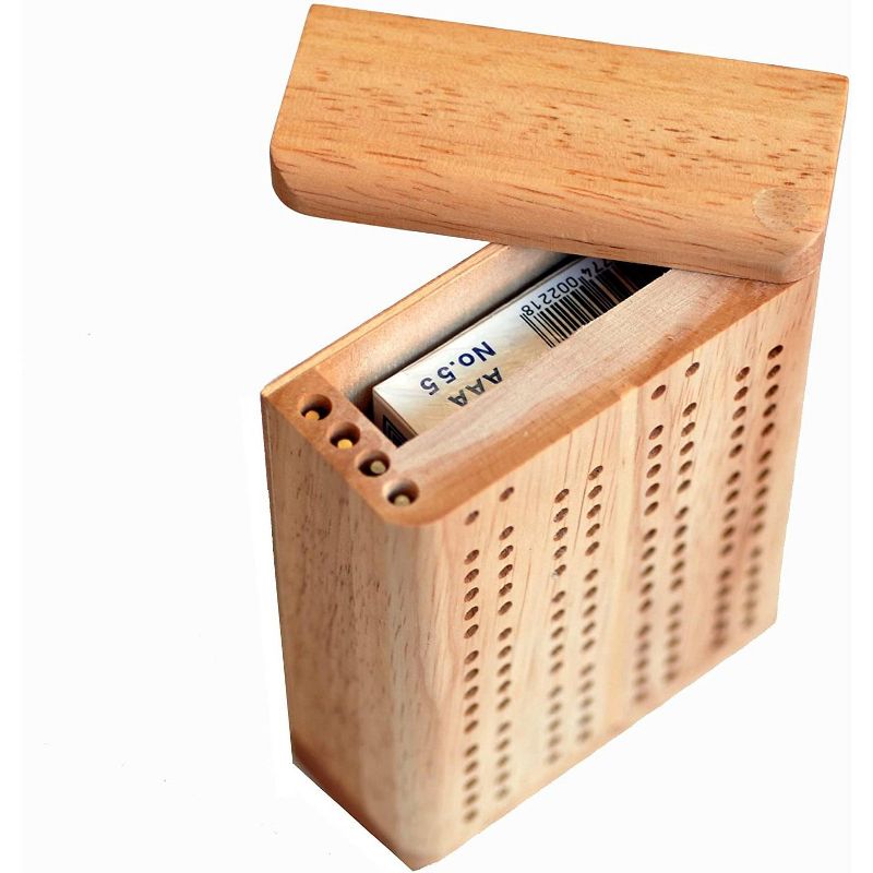 WE Games Mini Travel Cribbage Set - Solid Wood 2 Track Board with Swivel Top and Storage for Cards and Metal Pegs, 2 of 5