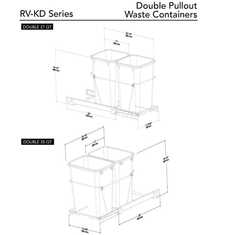 Rev-A-Shelf RV-15KD Series Double 27 Quart Sliding Pull-Out Waste Container for Base Kitchen Cabinet, 6 of 8