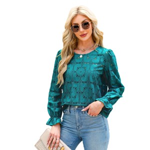 Women's Long Sleeve Embroidered Floral Eyelet Blouse Shirt - Cupshe - 1 of 4
