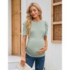 Maternity Tops Women's Casual Ribbed Round Neck Puff Short Sleeve Ruched Side Tunic Blouses Shirts Pregnancy Clothes - 2 of 4